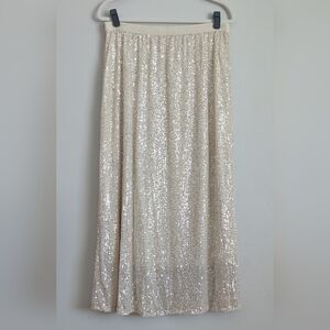 Elegant Sequin Midi Skirt in Cream